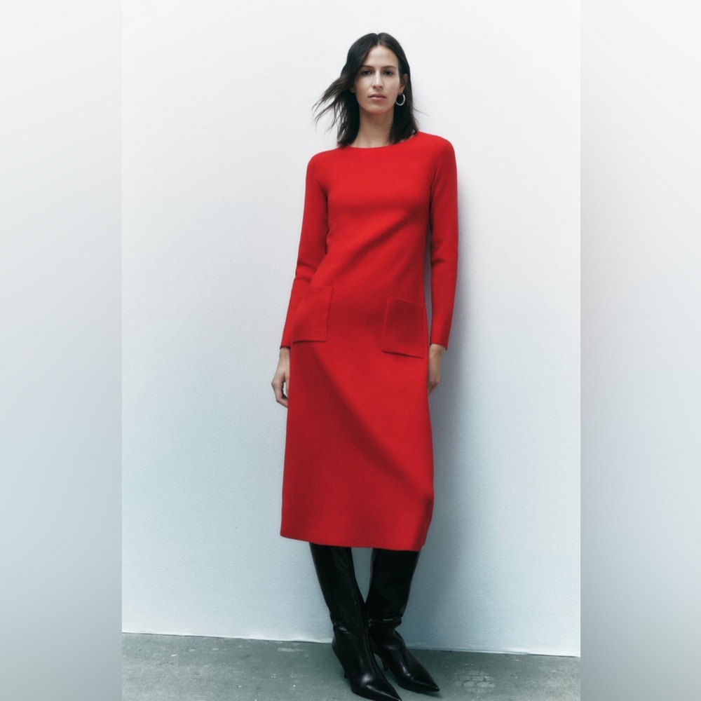 Zara Red Sweater Dress with Pockets